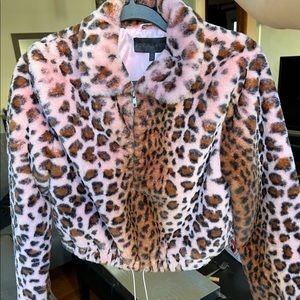 Kendall + Kylie Faux Fur Pink Leopard Jacket XS